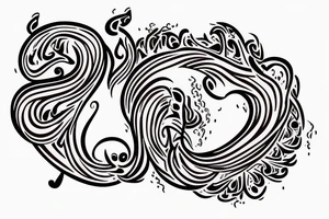 Flaming music note with words “never give up no matter what” around it tattoo idea