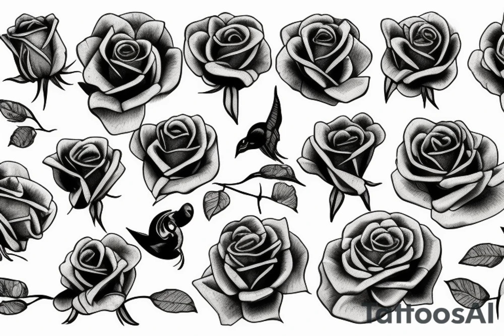 bell dove roses tattoo idea