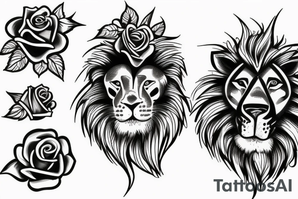 lion and rose tattoo idea