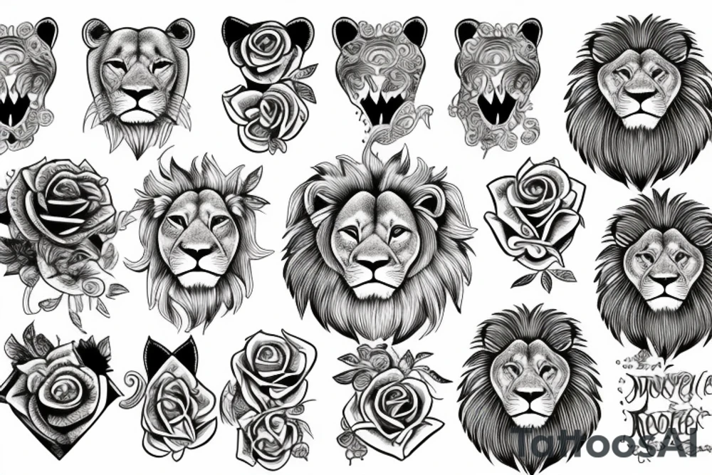 lion and rose tattoo idea