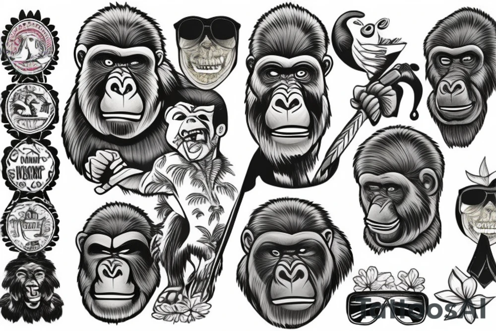 Gorilla wearing Hawaiian shirt tattoo idea