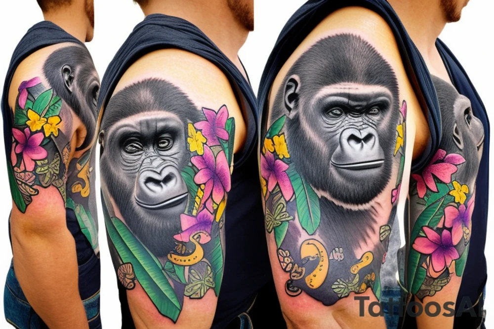 Gorilla wearing Hawaiian shirt tattoo idea