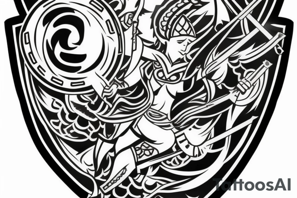 chi eho on a shield with a sword tattoo idea