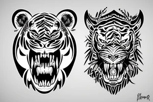 skull wearing saber-toothed tiger head tattoo idea