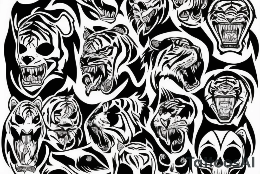 skull wearing saber-toothed tiger head tattoo idea