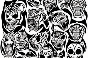skull wearing saber-toothed tiger head tattoo idea