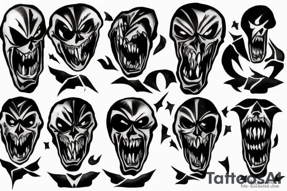thigh tattoo, a dark figure screaming against a dark background. tattoo idea