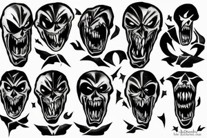 thigh tattoo, a dark figure screaming against a dark background. tattoo idea