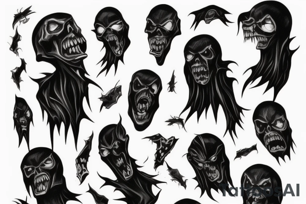 thigh tattoo, a dark figure screaming against a dark background. tattoo idea thigh tattoo, a dark figure screaming against a dark background. tattoo idea