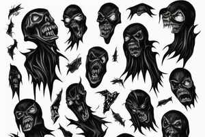 thigh tattoo, a dark figure screaming against a dark background. tattoo idea