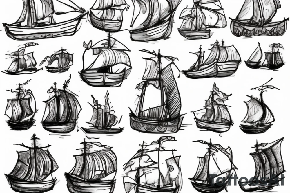 2 small vikings looking at a ship in the distance tattoo idea