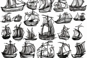 2 small vikings looking at a ship in the distance tattoo idea