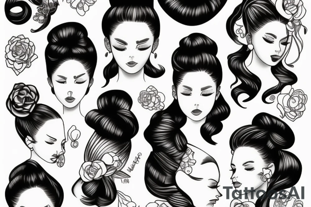 girls hair bun tattoo idea