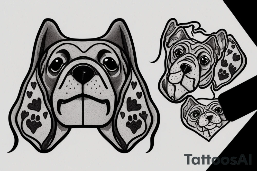 a dog with heart break face tattoo idea