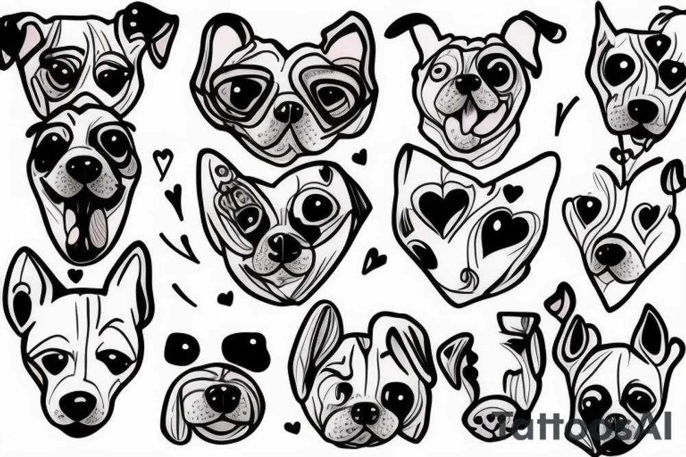 a dog with heart break face tattoo idea