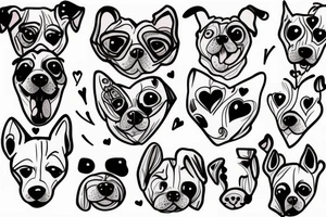 a dog with heart break face tattoo idea