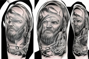 two viking brothers looking at a ship in the distance tattoo idea