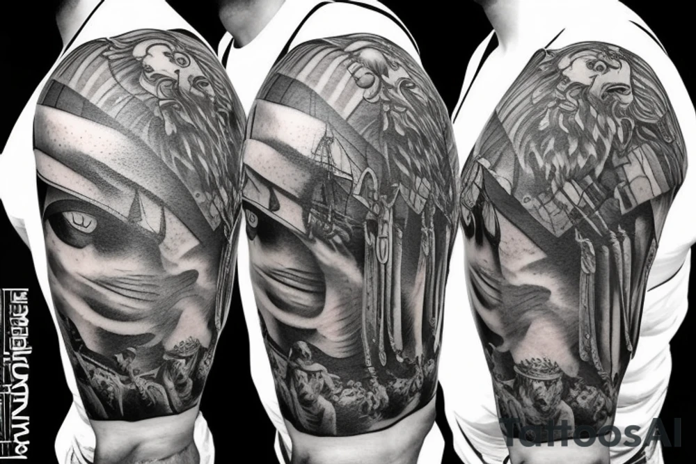 two viking brothers looking at a ship in the distance tattoo idea