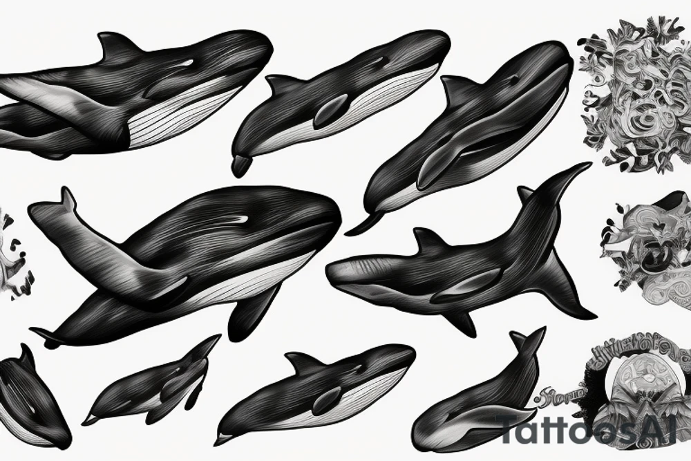 flying whales in clouds tattoo idea