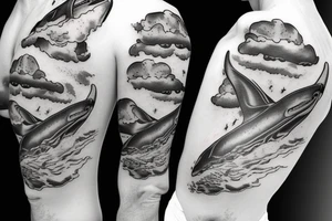 flying whales in clouds tattoo idea