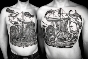 two viking brothers looking at a ship in the distance tattoo idea