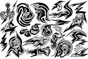 zeus conquering with a lightning bolt in his hand. art style in that of a greek marble statue tattoo idea