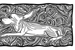 Female brindle greyhound, roaching on a dog bed. tattoo idea