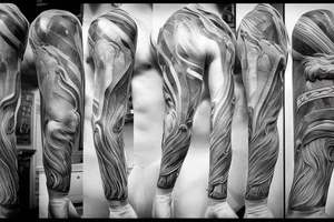 zeus conquering with a lightning bolt in his hand. art style in that of a greek marble statue tattoo idea