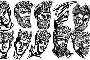 zeus conquering with a lightning bolt in his hand. art style in that of a greek marble statue tattoo idea