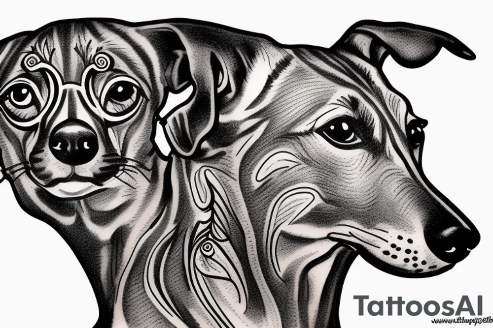 Brindle greyhound, fine line. tattoo idea