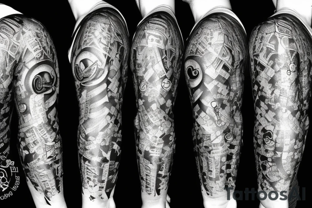 Tattoo that combines Sagittarius, code, family tree And books tattoo idea
