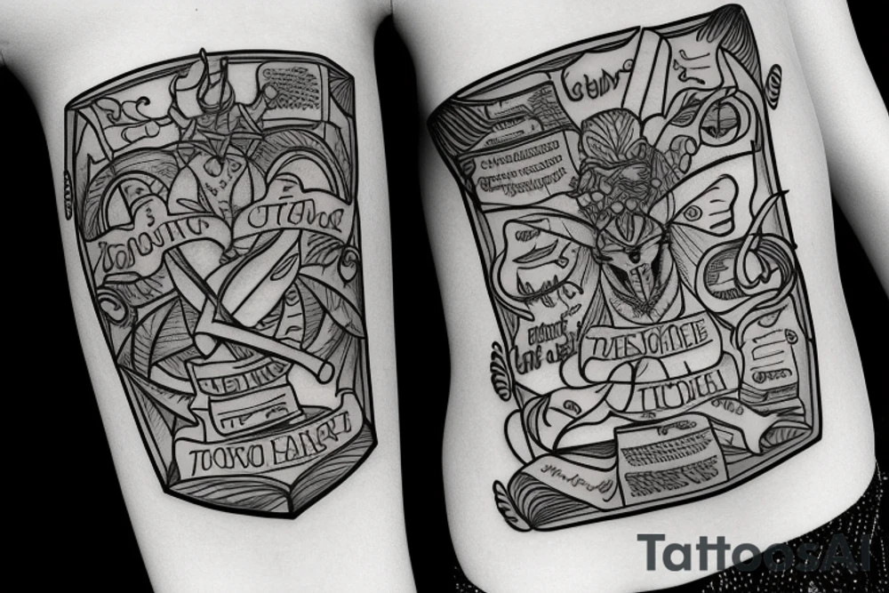 Tattoo that combines Sagittarius, code, family tree And books tattoo idea
