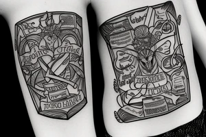 Tattoo that combines Sagittarius, code, family tree And books tattoo idea