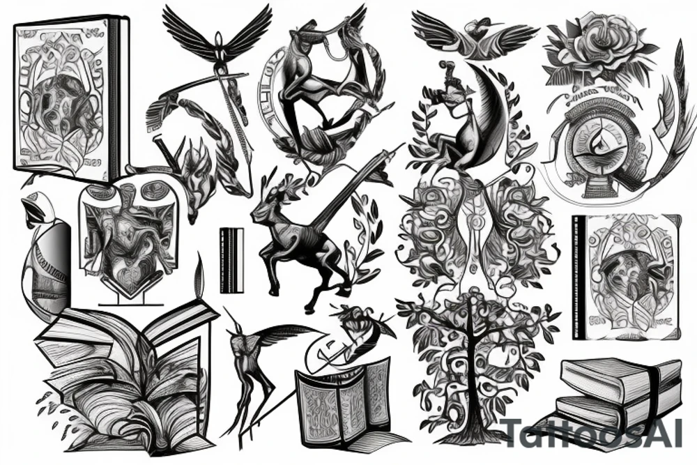 Sagittarius, computer scr, family tree And books tattoo idea