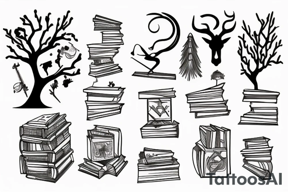 Sagittarius, computer science , tree And books tattoo idea