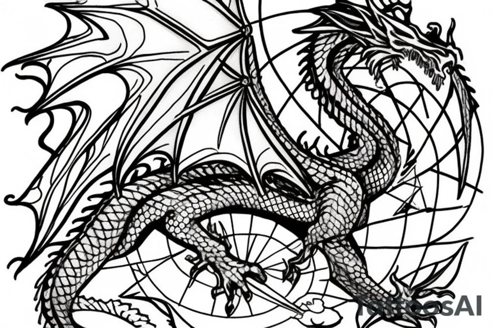 Dragon hanging on a compass tattoo idea