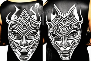Oni mask with tribal signs for back tattoo idea