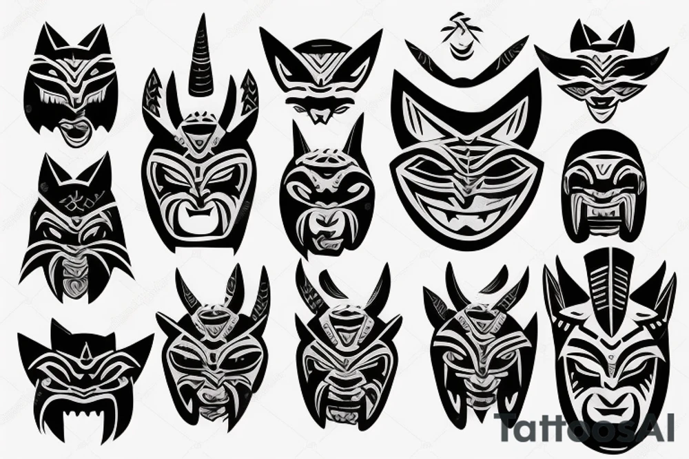 Oni mask with tribal signs for back tattoo idea