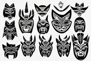 Oni mask with tribal signs for back tattoo idea