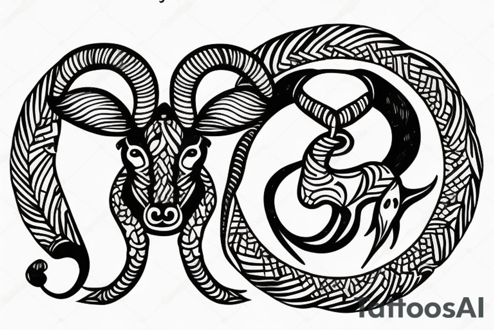 The Capricorn star sign ram with fish tail tattoo idea