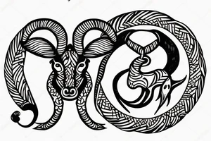 The Capricorn star sign ram with fish tail tattoo idea
