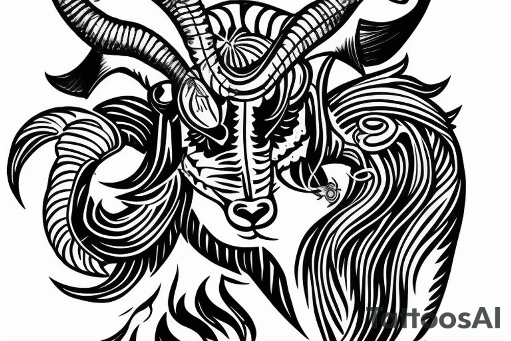 The Capricorn star sign ram with fish tail tattoo idea