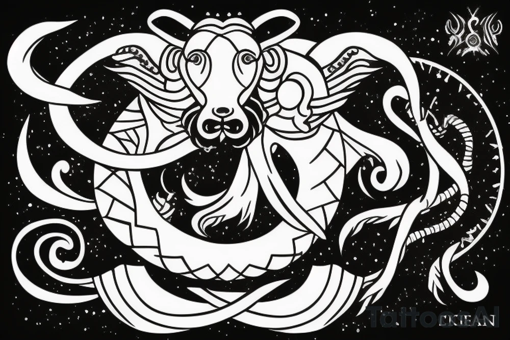 The Capricorn star sign ram with fish tail incoperate the name Kieron. tattoo idea