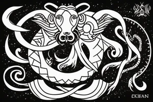 The Capricorn star sign ram with fish tail incoperate the name Kieron. tattoo idea