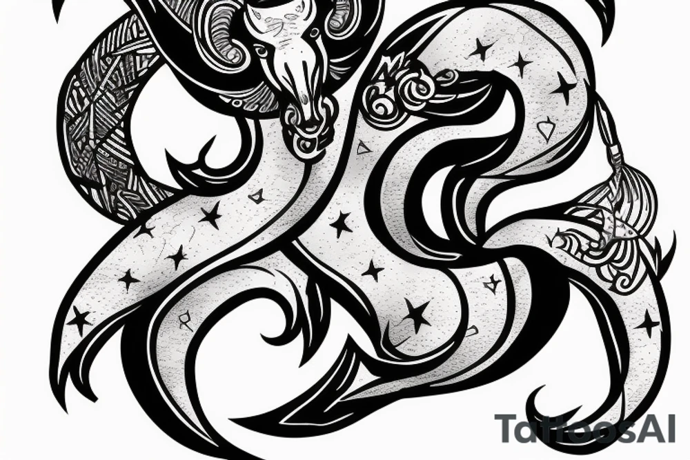 The Capricorn star sign ram with fish tail incoperate the name Kieron. tattoo idea