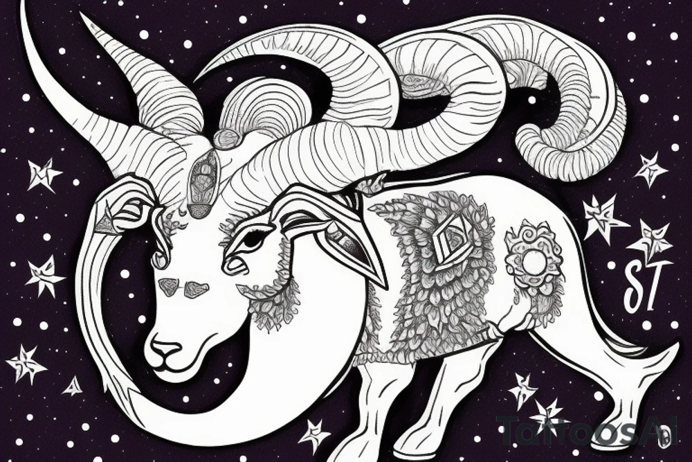 The Capricorn star sign ram with fish tail incoperate the name Kieron. tattoo idea
