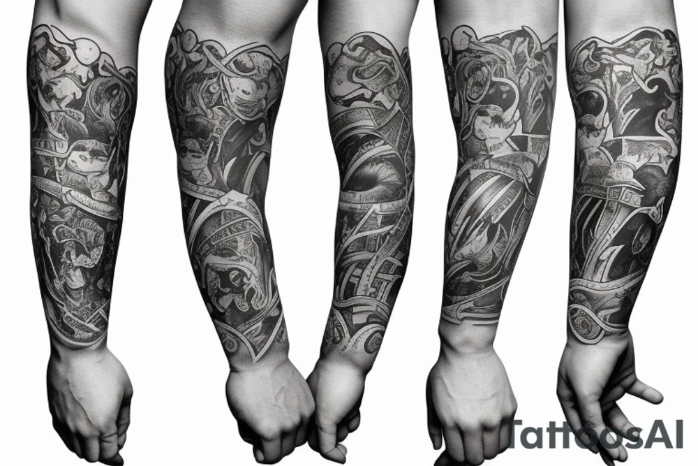 Strong boys arm sleeve incorporate Kieron and Capricorn tattoo idea