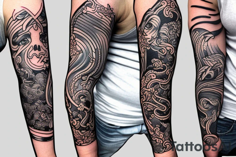 Strong boys arm sleeve incorporate Kieron and Capricorn tattoo idea