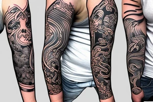 Strong boys arm sleeve incorporate Kieron and Capricorn tattoo idea