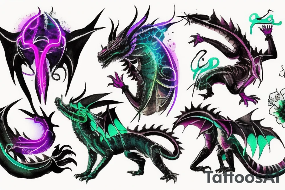 neon cyberpunk dragon tattoo idea